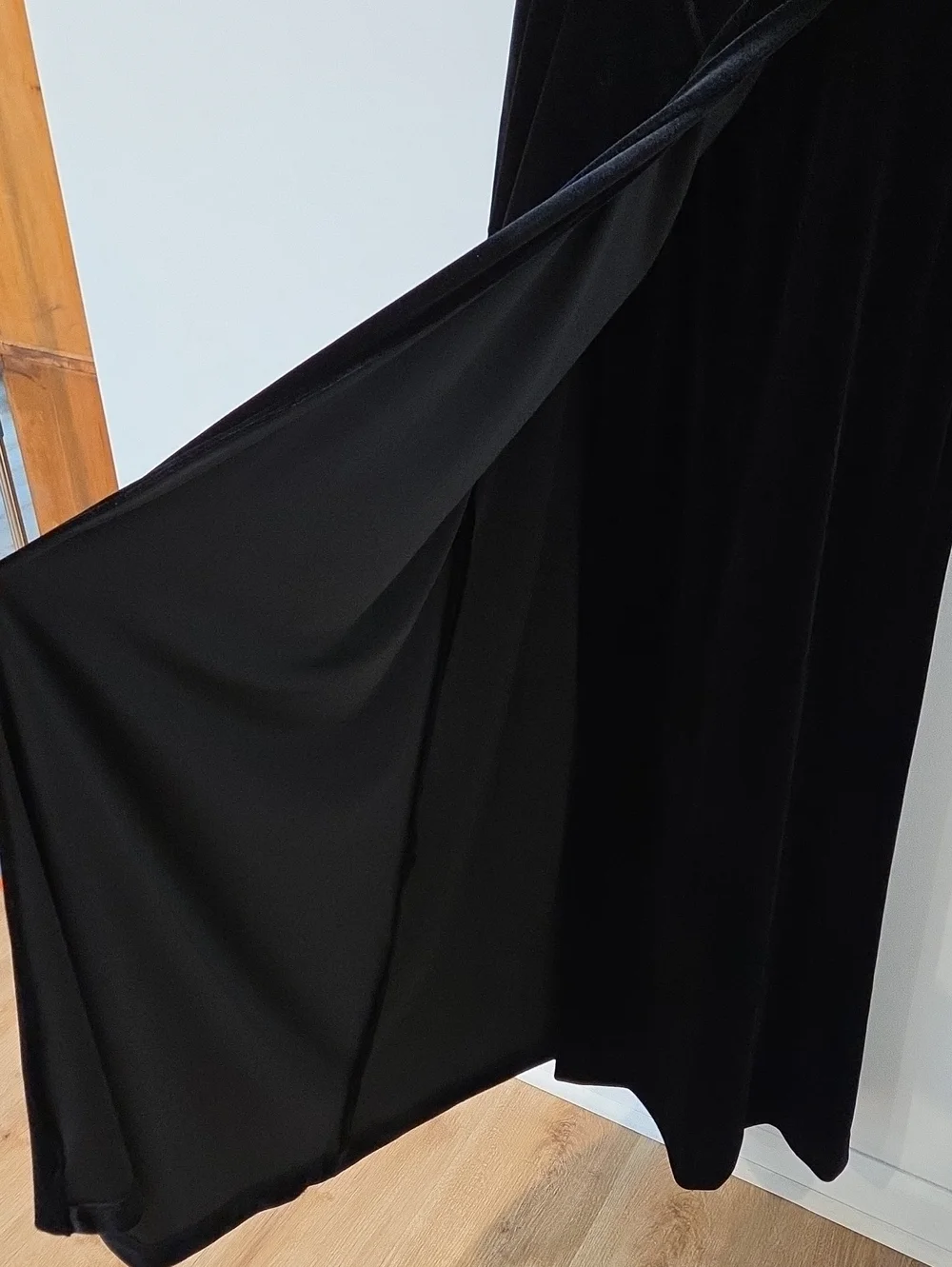 Xscape Black Velvet Off-Shoulder Maxi Dress Faux Wrap With Long Slit NEW Size 14